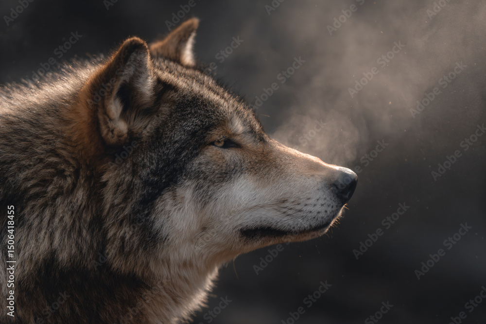 Obraz premium a wolf is looking up at the sky
