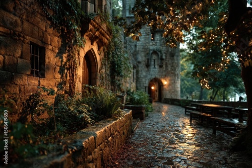 Medieval Castle Courtyard with Night.
