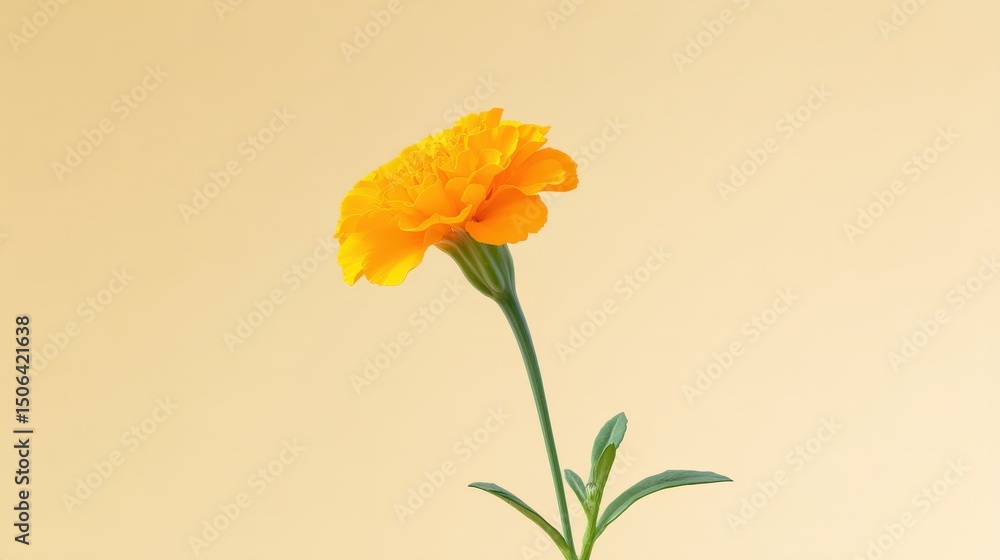 Naklejka premium Vibrant Yellow Marigold: A sunny, cheerful marigold blooms against a soft yellow background, a celebration of nature's beauty.