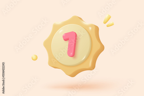 3d winner award with golden cup, gold winner stars for rewards ceremony. Contest ceremony first and second and third concept on podium. 3d trophy champion icon vector render illustration