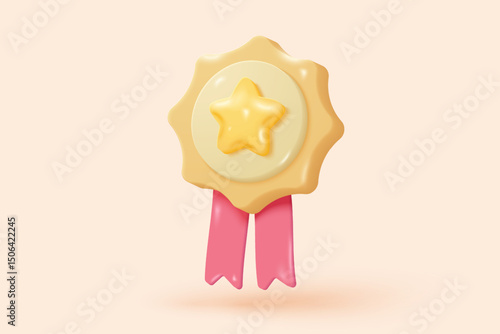 3d winner award with golden cup, gold winner stars for rewards ceremony. Contest ceremony first and second and third concept on podium. 3d trophy champion icon vector render illustration