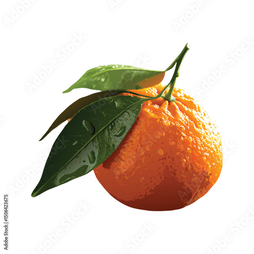 Orange and tangerine fruits with green leaves