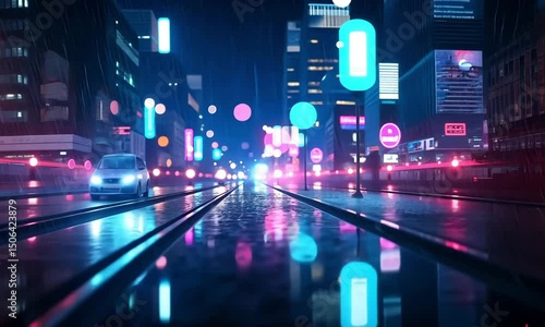 Futuristic city night street illustration