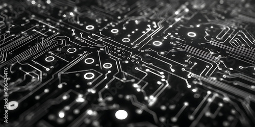 Abstract Circuit Board Texture A Monochrome Digital Landscape