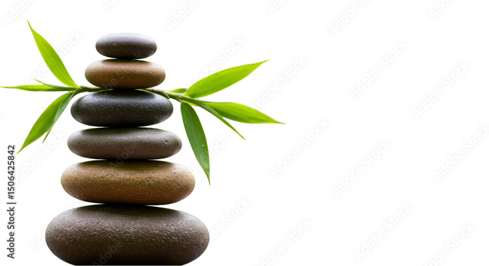 Illustration of Balanced Stacked Stones with Bamboo Leaves in Black Background Illustration of Balanced Stacked Stones with Bamboo Leaves in Black Background