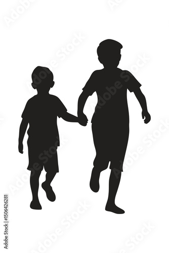 Silhouette of Two Children Walking Hand in Hand