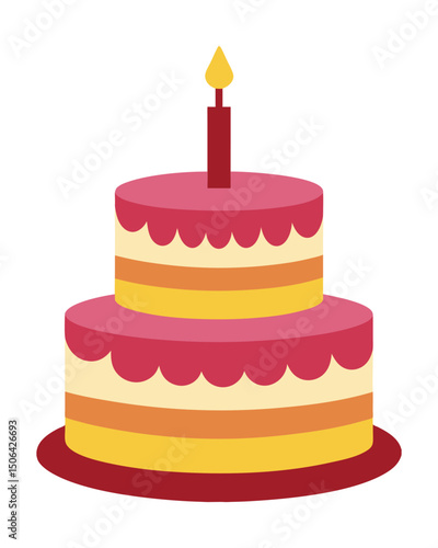Flat Illustration of Two Tiered Cake with Candle