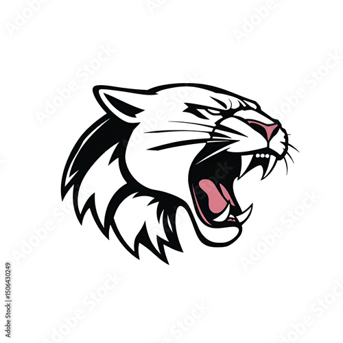 Roaring panther head profile, vector art, white background, logo design
