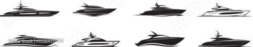 Luxury yacht collection black silhouettes set. eps-10