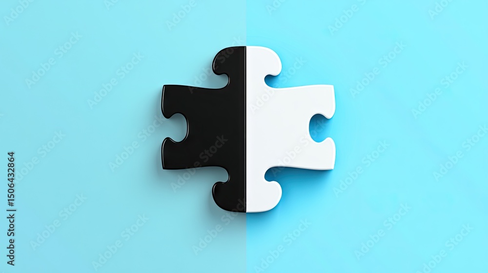 Obraz premium Divided puzzle piece on a light blue background.