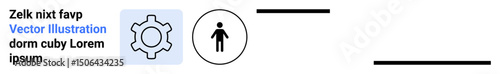 Gear and person icons linked by lines reflecting collaboration, workflow, and automation. Ideal for process management, teamwork, technology, engineering, organization, optimization simple landing