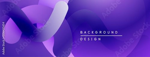 Abstract purple gradients form flowing shapes. Minimalist text reads background design on right side. Modern, dynamic composition.