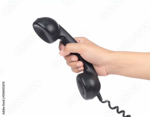 Wallpaper Mural Hand holding vintage black telephone handset.  Perfect for communication, retro, or nostalgia concepts. Torontodigital.ca