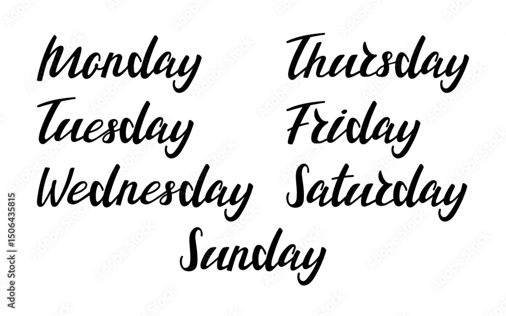 Fototapeta premium Handwritten days of the week in elegant cursive font, perfect for scheduling or calendar designs.