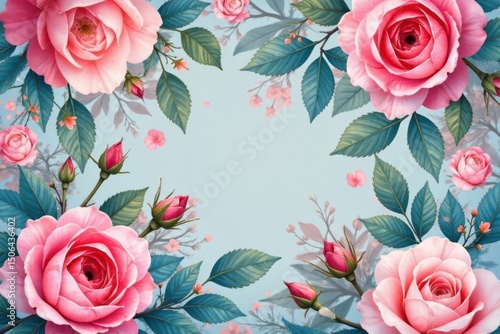 Delicate watercolor roses, leaves & buds, repeat pattern, floral, floral wallpaper, art