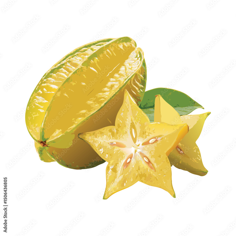 Fototapeta premium Golden starfruit slice on white background fresh tropical healthy snack