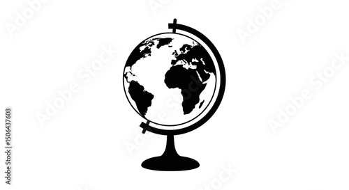 Vector illustration of a world globe with continents displayed on a stand in a vector graphic format on transparent background