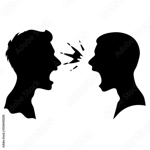 Two silhouetted men arguing isolated on white background