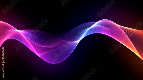 Abstract neon wave illustration with purple, blue, and orange gradient on a black background