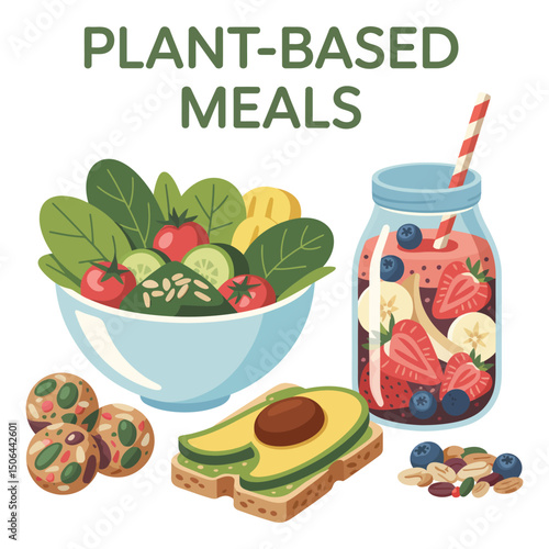Colorful set of healthy food and drinks icons with fruits desserts and beverages