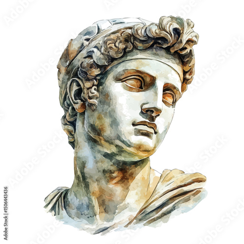 watercolor vector of Ancient Statue, high quality, isolated on a white background.