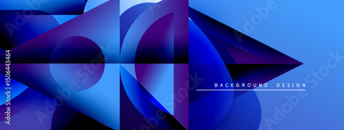 Abstract geometric shapes, vibrant blue hues, dynamic composition. Modern design elements create visually striking background.