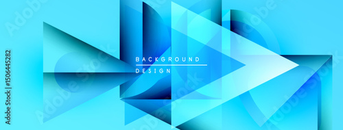 Abstract geometric shapes, vibrant blue hues, modern design. Gradient effects create dynamic visual texture. Background features text elements.