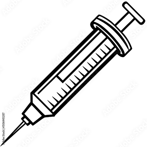 Medical syringe icon black and white illustration