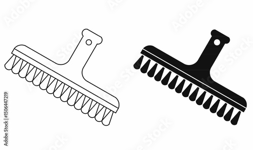 Vector illustration, line,outline,silhouette of tint brush in black and white. Used for hair coloring, salon tools, hair dye application. Isolated elements for design assets.