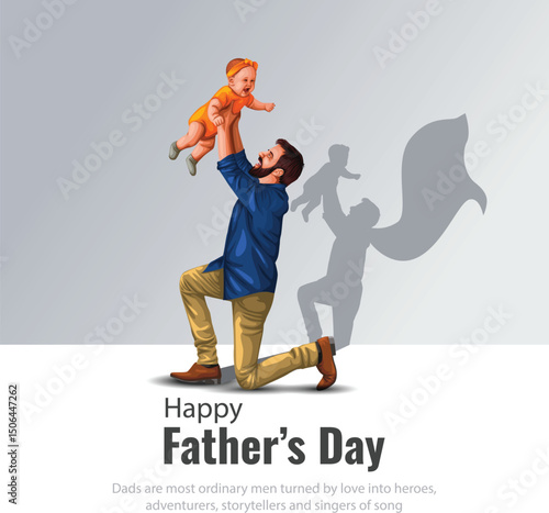 happy fathers day super hero  dad Side View of Lifting Up Baby. abstract vector illustration design