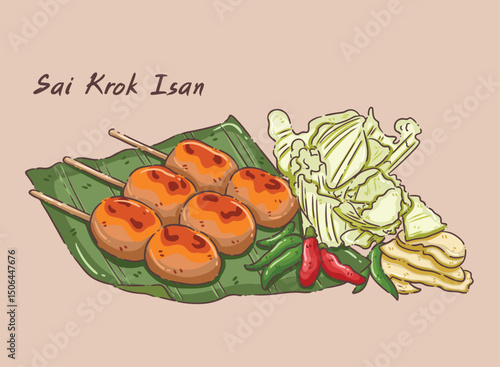 thai food  vector Asian food sai krok isan