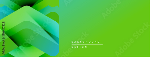 Abstract geometric shapes overlap, creating vibrant green gradient background. Modern design element for digital projects.