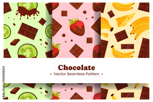 Chocolate Dessert Seamless Pattern Illustration with Melted Sweets and Cakes in Flat Cartoon Style