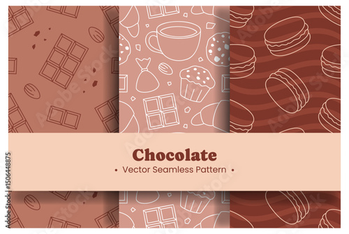 Chocolate Dessert Seamless Pattern Illustration with Melted Sweets and Cakes in Flat Cartoon Style
