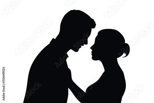Silhouette of Romantic Couple Looking Into Each Other's Eyes
