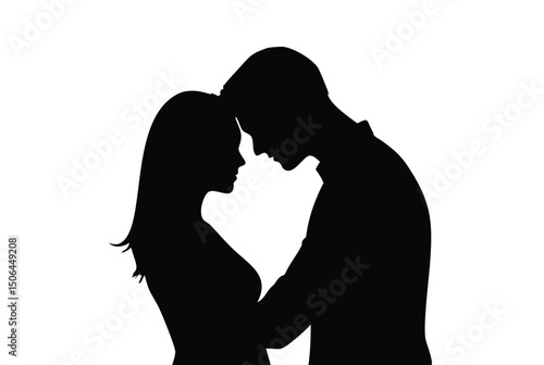 Romantic Couple Silhouette Embracing with Foreheads Touching
