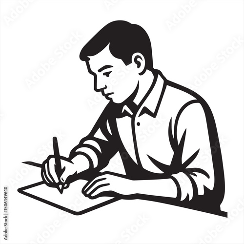 man writing on a notebook