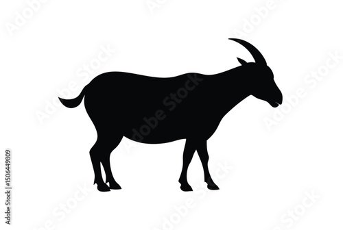 Silhouette of a Goat with Horns Standing on White Background