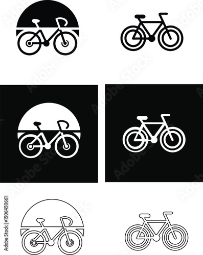 Vector bicycle logotype icon set, black vintage racing and mountain bike icons for sport themes.