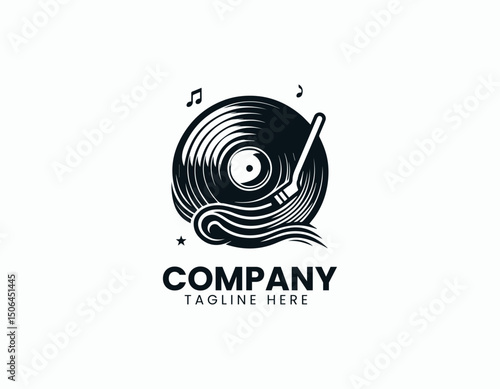 Stylish Vinyl Record and Music Studio Representation Vector Logo Design