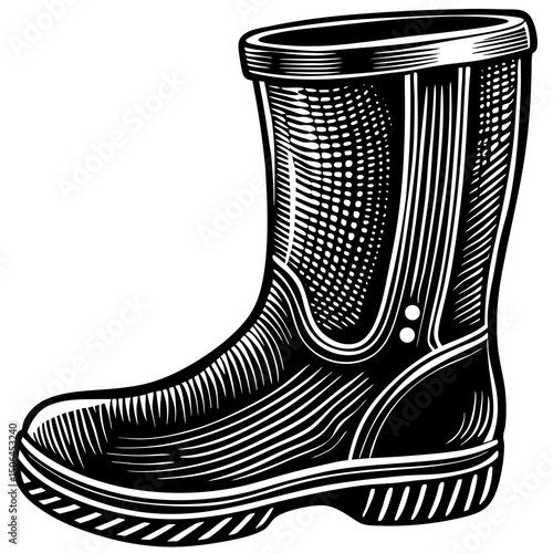 Black and white illustration of a rubber boot