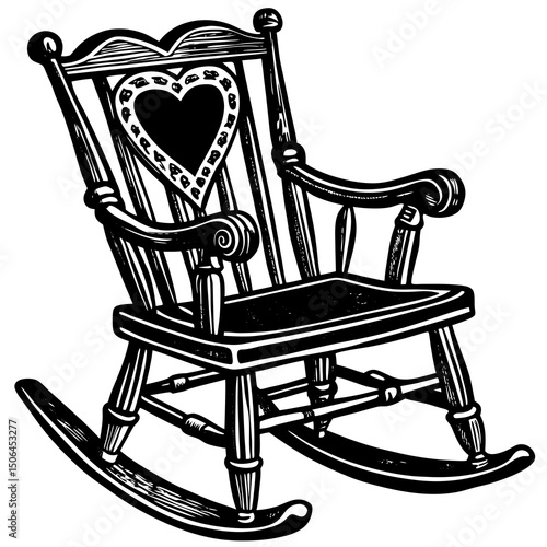 Antique rocking chair with heart design backrest