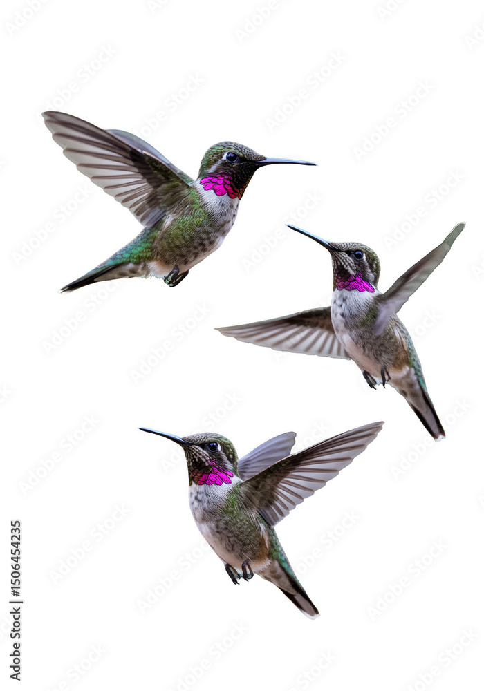 Fototapeta premium Isolated Flying Hummingbirds Feathers Wings Transparent Background PNG