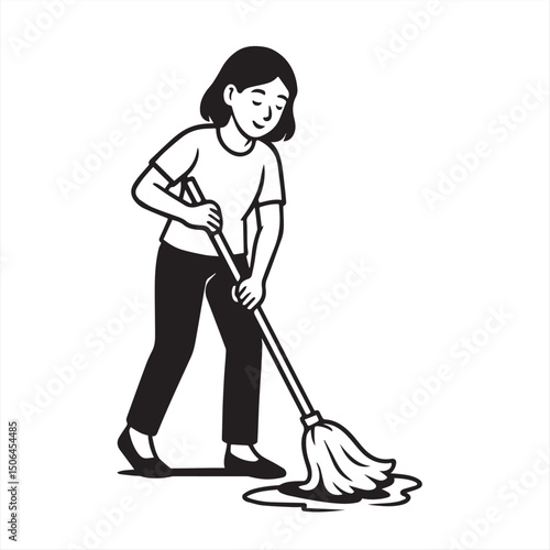 illustration of a women with broom