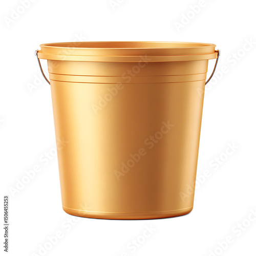 image of a shiny metallic finished golden plastic bucket or pail against a white background