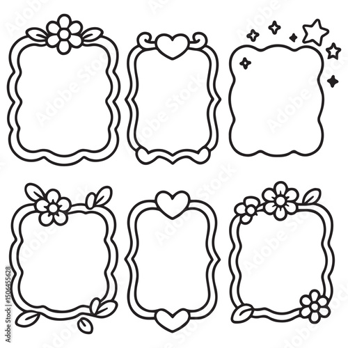 Friendly and Fun Cute Frame Line Art Vector