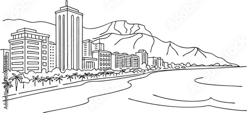 Minimalist Honolulu Line Art with Diamond Head