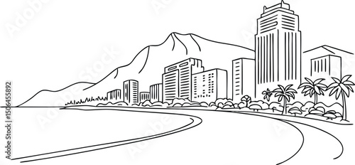 Honolulu Cityscape Continuous Line Design