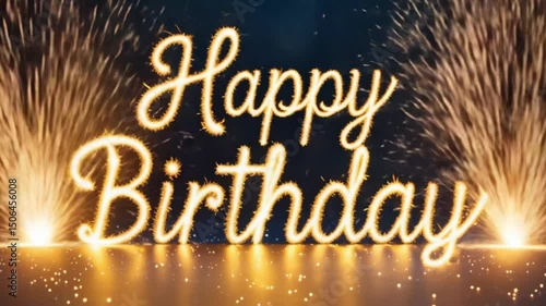 Happy Birthday written with a golden sparkler light.