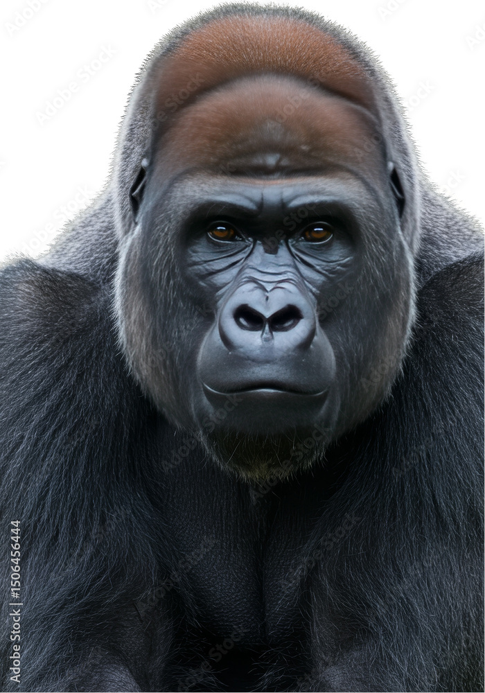 Fototapeta premium Isolated Gorilla Portrait Majestic Silverback Primate On Transparent Background